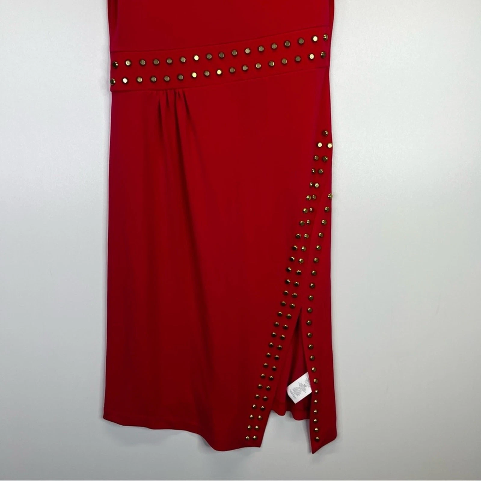 Abito midi Michael Kors Astor con borchie e spacco laterale rosa intenso nuovo con etichette vendita al dettaglio $ 165 PXS