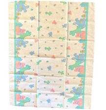 Vintage Baby Receiving Blanket Pastel Animals Teddy Bear Hospital Style 29x38