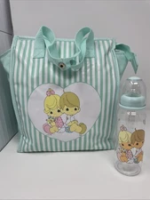 VTG Y2K Precious Moments Green White Striped LP Diaper Bag & Matching Bottle