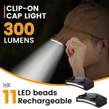 2PCS 11 LED Beads Mini Cap Clip-on Head Lamp Headlight Hat Mounted Torch Light