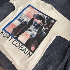 VINTAGE 90s Kurt Cobain Deep Thought Photo Single Stitch Tshirt Rock Nirvana DIY