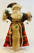 Primitive Folk Art Tartan Belsnickle Santa Doll Real Fur and Sheep Wool Trim