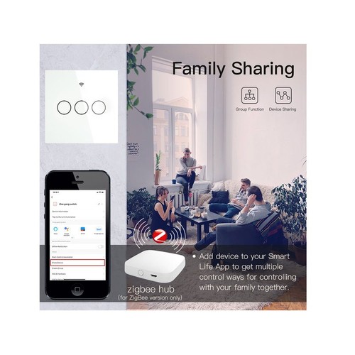 ZigBee Interruttore Smart Da Parete Con 3 Tasti Touch Con Pannello in Cristallo - Foto 5 di 7