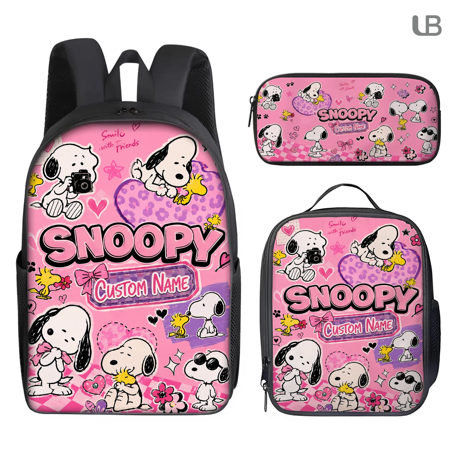 Custom Name Adorable Puppy Backpack Lunch Bag Pencil Case Set