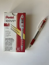 Pentel RSVP Red Ink Retractable Tip Pens Medium Tip BK92-B Box of 12