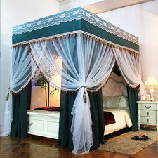 4 Corners Post Solid Color Bed Canopy Curtain Double Layer-Curtain  Ruffle Prin