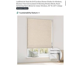 LazBlinds Cordless Roman Shades Blackout Beige 40"x64" No Tools