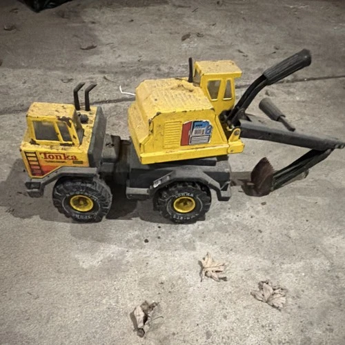 Tonka Vintage Pressed Steel Yellow Black Excavator Construction Vehicle Toy