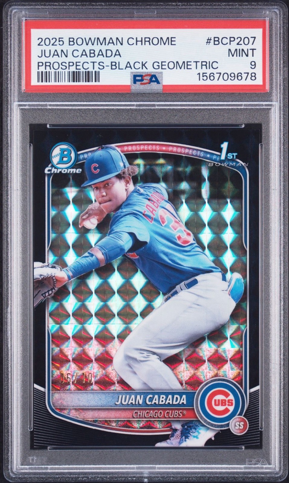 2025 Bowman Chrome - Prospects Juan Cabada, #BCP-207 Black Refractor /10 (RC)
