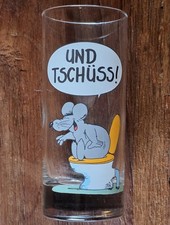 Uli Stein, Glas, Trinkglas, Wasserglas, Ratte auf Klo sitzend,.. und Tsch&uuml;ss !