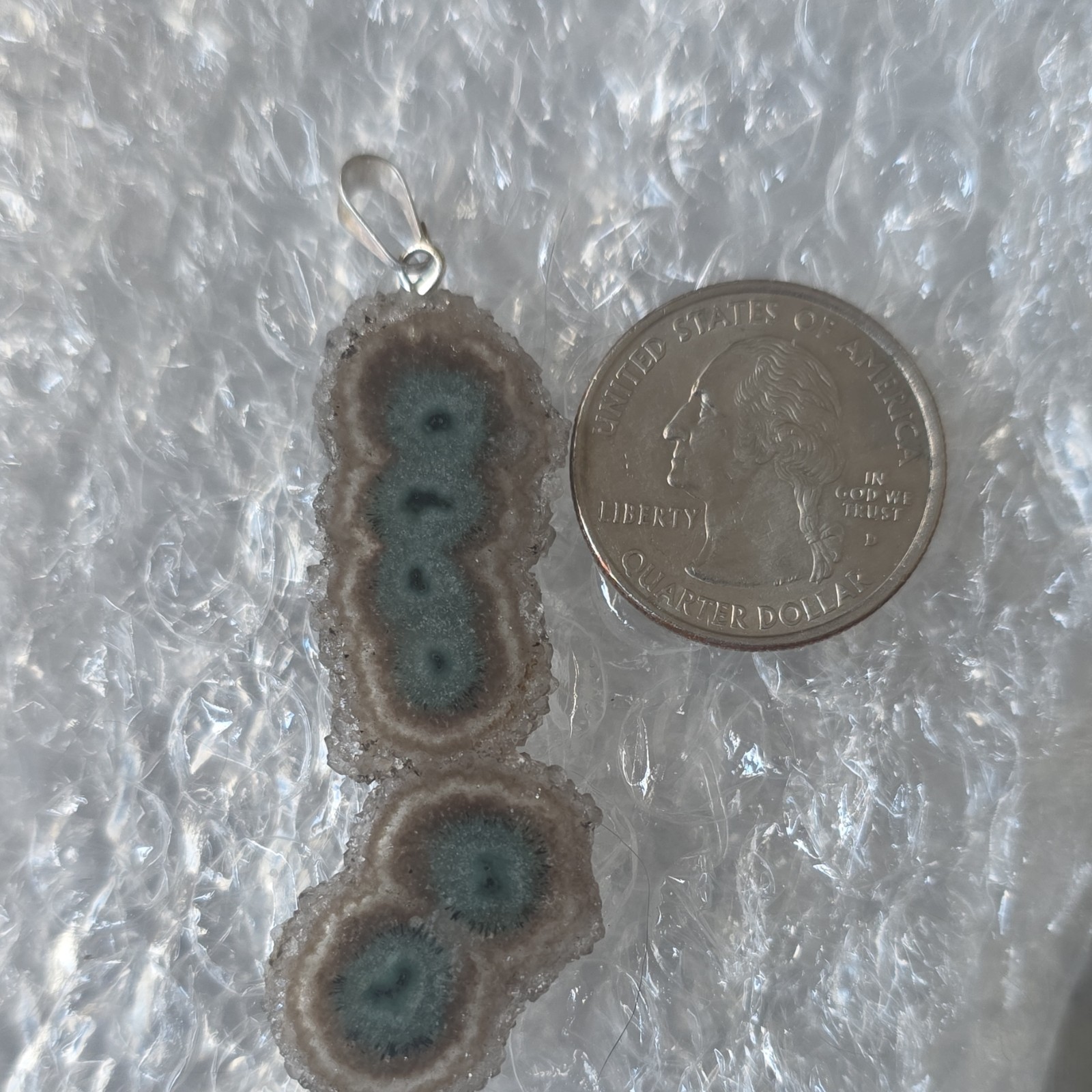 Agate Slice Pendant Blue Gray Statement Nature Th… - image 1