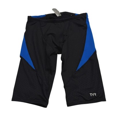 TYR Swim Jammer Mens Size 30 S Black Blue Honeycomb Performance Training NWOT