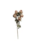 Dry Look Faux Silk Rustic Rose Flower and Leaf Stem 5 Heads 43cm/17in Pink Mauve
