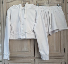 Sandy Beach White 2-Piece Cropped Hoodie and Sweat Shorts Set Size Small