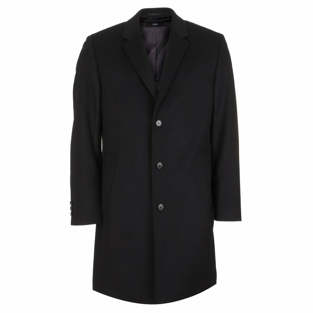 New Hugo BOSS black cashmere wool overcoat suit jacket pea coat 44R 46R ...