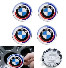 Genuine 4PCS 68mm Wheel Center Hub Caps Logo Badge Emblem BMW Anniversary 50th