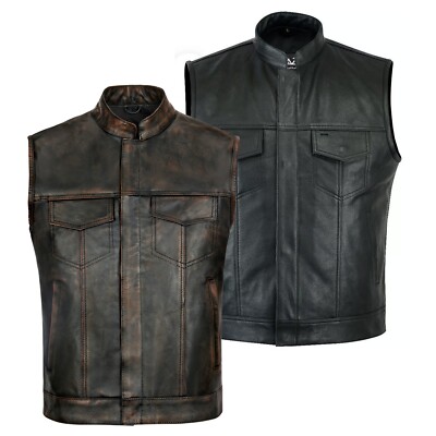 Men's Sons of Anarchy Motorcycle Vest Vintage Biker Club Leather