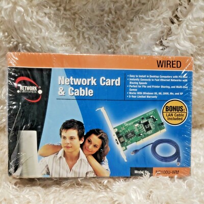 WIRED-NETWORK CARD & CABLE- 2003 Network Everywhere- #NC100U-WM SEALED!