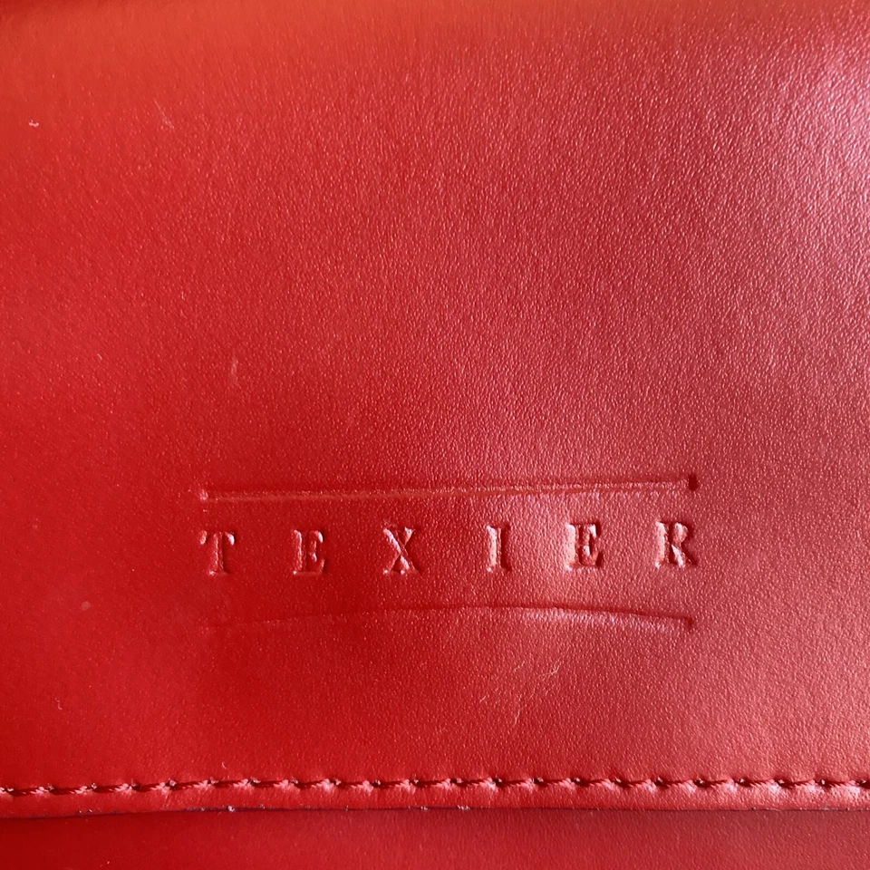 Bolso de Mano Texier Rojo Cuero Liso Hecho en Francia Adjunto Bolso para Monedas H2F De Colección Foto 3 de 4