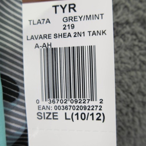 TYR Women's Lavare Shea 2-IN-1 Tank Top Attached Bra Turquoise Gray Sleeveless L - Picture 11 of 12