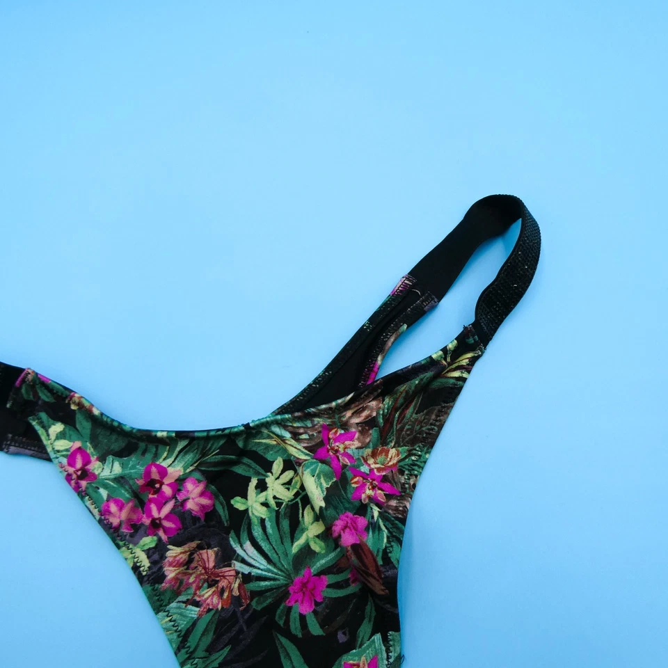 Victorias Secret Medium Green Floral Bling Deep Cut Thong Bikini Bottom Beach - Image 4 of 4