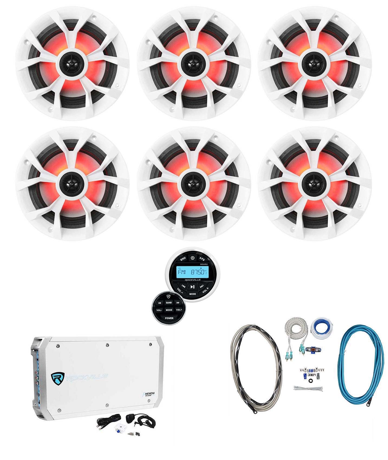 6 Морские светодиодные колонки Rockville RKL65MBW мощностью 65 700 Вт Ресивер Усилитель Комплект усилителей 78990₽
