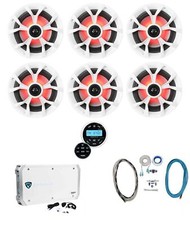  6 Rockville RKL65MBW 6.5" 700w Marine LED Speakers Receiver Amplifier Amp Kit