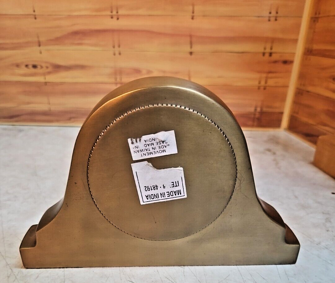 Vintage Brass Medium Mantel Clock; Frame Made in India; Mechanical in Taiwan