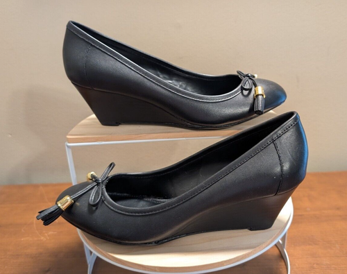 Lauren Ralph Lauren Bess Wedge Heel Shoes Women’s Black Tassel Shoe Size 7B - Picture 3 of 21