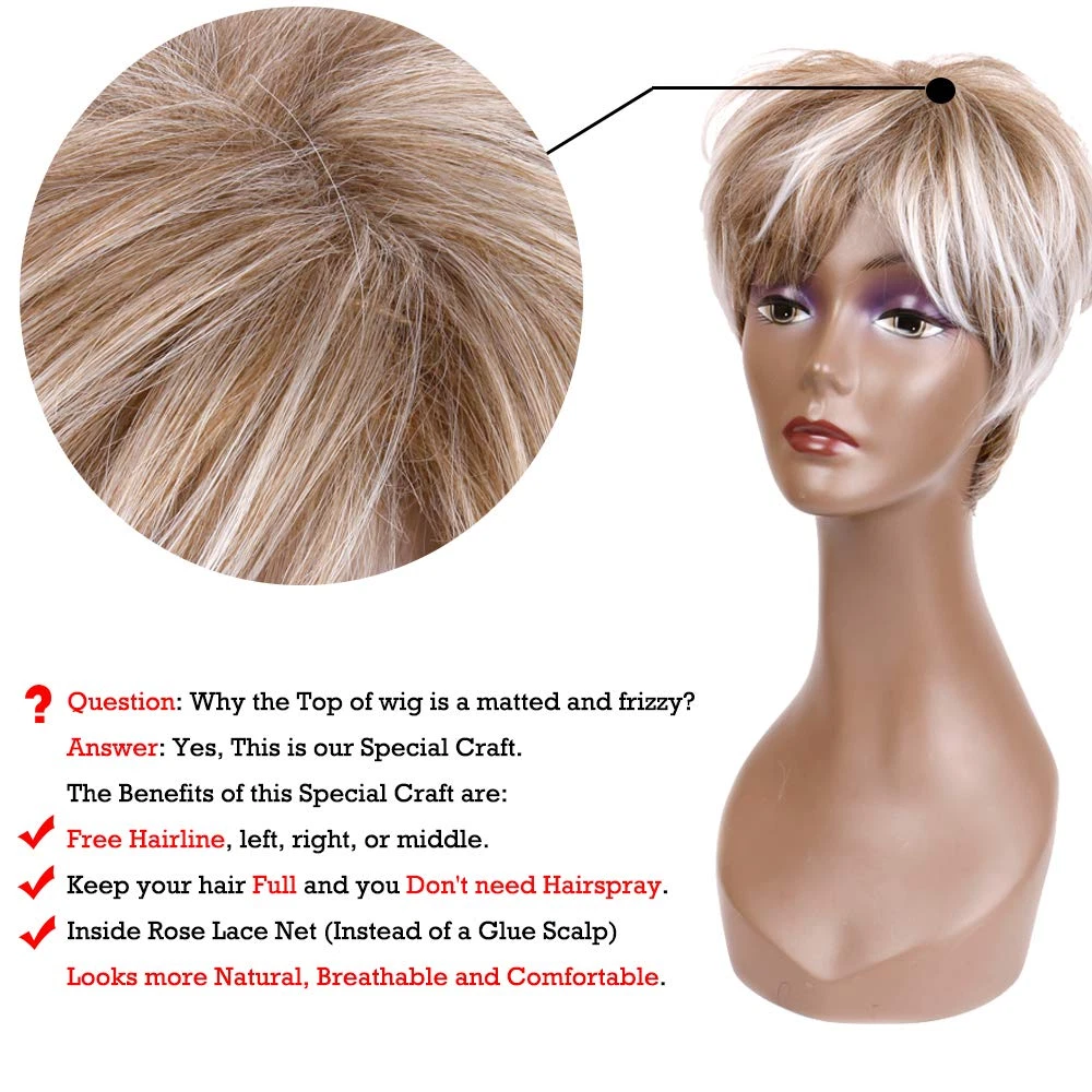 QUEENTAS Pixie Layered Short Blonde Wigs for White Black Women Synthetic Hair... - Picture 4 of 12