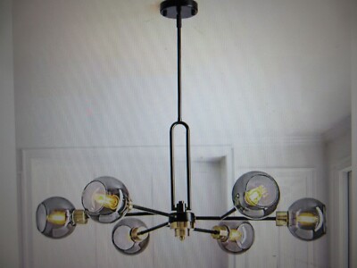 SILJOY 28 in. 6-Light Black Modern Chandelier Pendant Light for Dining Room