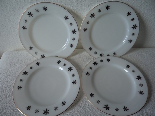 4 Vintage Retro 50's Pyrex Snowflake Gaiety 8.5" Salad Tea Plates Gold Rim - Picture 4 of 5