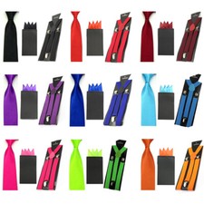 Men  s 5CM Necktie Ties Handkerchief Pocket Square Elastic Suspender Braces Set