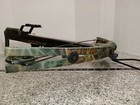 Camouflage Barnett QUAD-300 system 4 crossbow with black and green limbs, orange “BROAD 400” text, and dual cams.