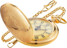Gold Smooth Shield round Case Quartz Pocket Watch Quartz Movement with Chain-Gol