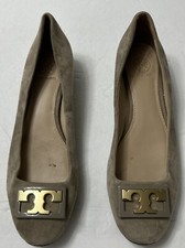 Tory Burch Light Gray Suede Slip On Loafers Small Block Heel w/ Dust Bag Sz 8M