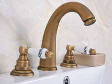 Antique Brass Deck Mounted Widespread Bathroom 3 Holes Faucet Water Taps fan079