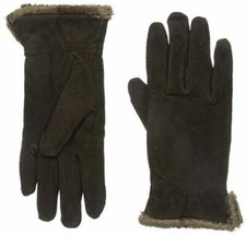 ISOTONER Dark Brown Suede Gathered Wrist Microluxe Lined Womens Gloves XL