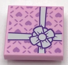 Lego New Bright Pink Tiles Flat Modified 2 x 2 Gift Wrap White Bow Christmas