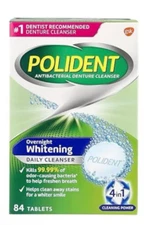 Polident Overnight Whitening Denture Cleanser Tablets, 84 Ct Exp 07/2027 NEW