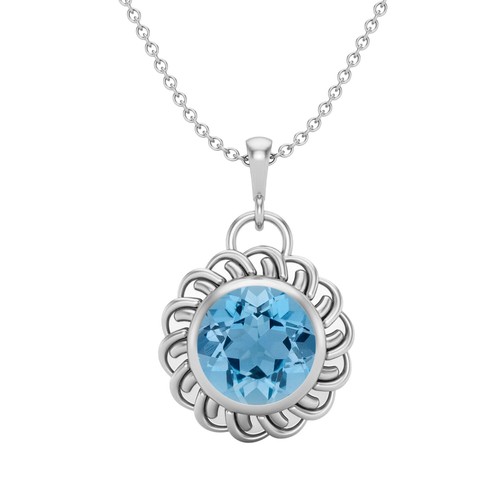 6 MM Round Shape Swiss Blue Topaz 925 Sterling Silver Celtic Knot Women ...