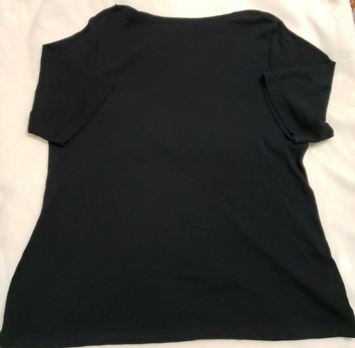 CHARTER CLUB Pima Cotton Knit Tee, Women’s 1x, 100% Pima Cotton, Black,boat neck