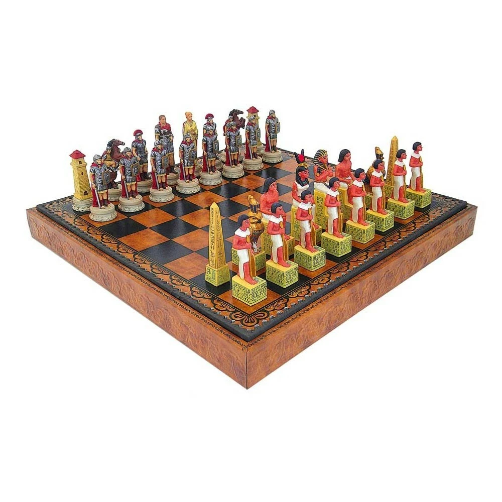 Gifts & Decors Pharaoh Egyptian Army VS Caesar Roman Empire Centurions  Resin Chess Pieces with Glass Board Set