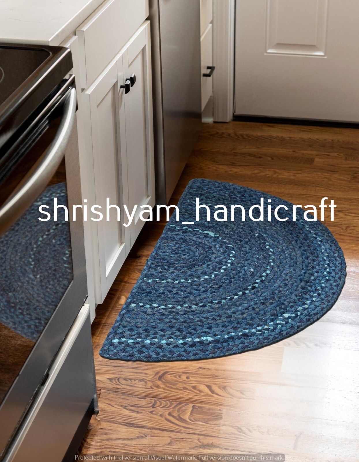 Blue Torqouise Braided Farmhouse Cotton Rug in Half Round Runner for ...