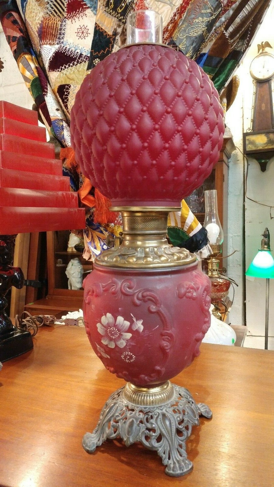 Antique Parlor Lamp Electric Oil Lamp Red Beautiful eBay