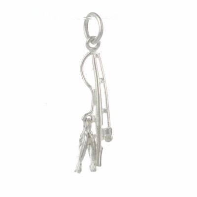 Solid Sterling Silver 3D Fishing Pole Pendant/Charm, Fish Dangling On Charm!