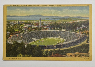 The Memorial Stadium University of California Berkley California Postcard Linen