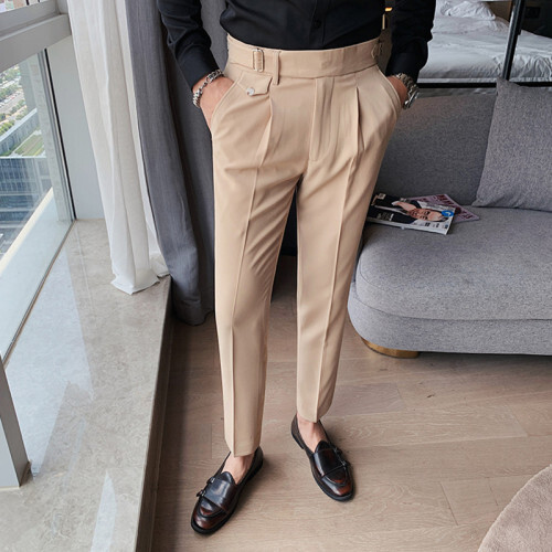 Men's High Waist Gurkha Pants Formal Slim Fit Dress Pants Casual Naples Trousers - Afbeelding 16 van 17