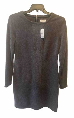 Lou & Grey Ribbed Sweater Dress Women s M Gray Long Sleeve Exposed Back Zipper
