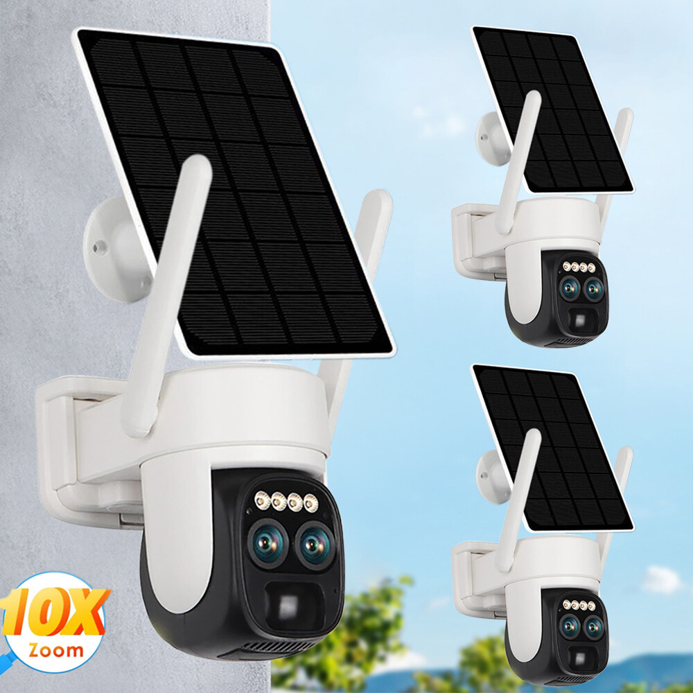 3PACK  WiFi 2 Way Audio Solar Security Camera Outdoor  4MP PTZ Outdoor 10X Zoom